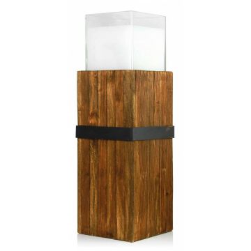 Wooden column with candle glass / Decorative candle SAMORY, brown, 28"/70cm, Ø 9"/22cm, 180h - Made in Germany