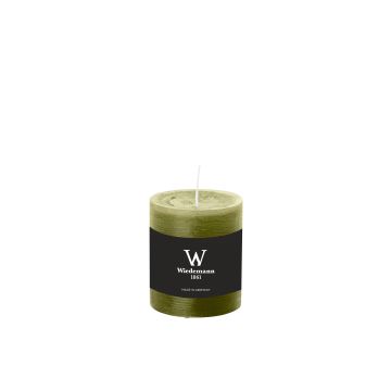 Pillar candle / Wax candle AURORA, olive green, 3.1"/8cm, Ø2.7"/6,8cm, 34h - Made in Germany