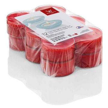 Set of 12 maxi tea lights / Decorative candle KENNY, ruby red, 0.8"/2,1cm, Ø 2.2"/5,6cm, 8h