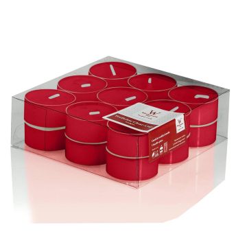 Set of 18 maxi tea lights / Tea light candle KENNY, ruby red, 0.7"/1,8cm, Ø 1.5"/3,8cm, 4h