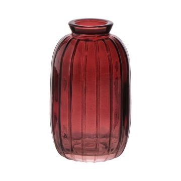 Decorative glass bottle SILVINA grooves, red brown-clear, 11,8cm, Ø7cm