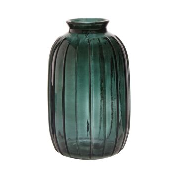 Decorative glass bottle SILVINA grooves, forest green-clear, 17,7cm, Ø10,8cm