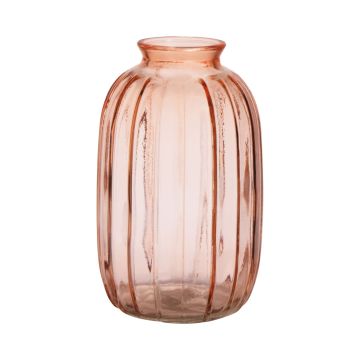 Decorative glass bottle SILVINA grooves, pale pink-clear, 17,7cm, Ø10,8cm