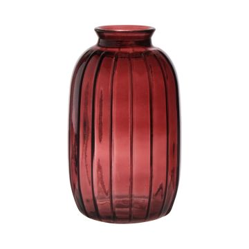 Decorative glass bottle SILVINA grooves, red brown-clear, 17,7cm, Ø10,8cm