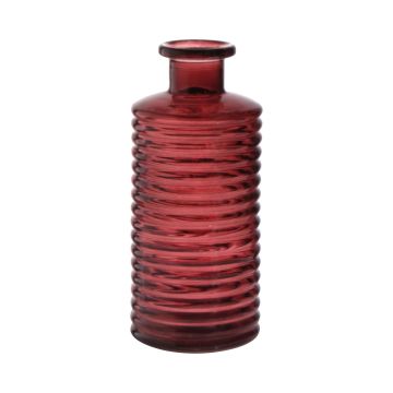 Decorative glass bottle STUART with grooves, red brown-clear, 21,5cm, Ø9,5cm
