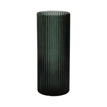 Modern glass vase SORCHA with grooves, forest green-clear, 30cm, Ø12,5cm