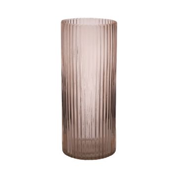 Modern glass vase SORCHA with grooves, pale pink-clear, 30cm, Ø12,5cm