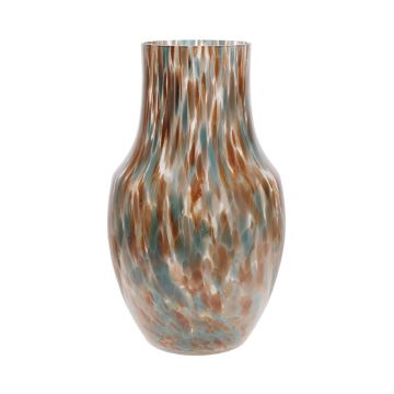 Bellied glass vase RUSSELL, leopard pattern, gold-brown-blue-clear, 26cm, Ø18cm