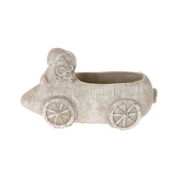 Plant pot Car RIANAS with bunny, cement, Easter decoration, grey-white, 9"x4.7"x4.9"/22x12x12,5cm