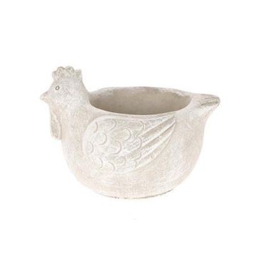 Flower pot Chicken VINURA made of ceramic, grey-white, 6"x5.1"x4.7"/16,5x13x12cm