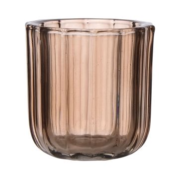 Maxi tealight jar KENSIE, wide grooves, pale pink-clear, 9,4cm, Ø9cm