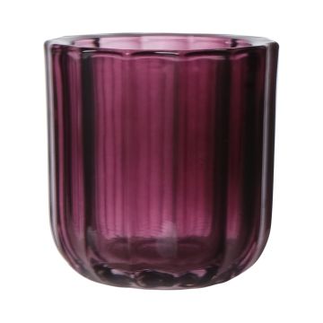 Maxi tealight jar KENSIE, wide grooves, berry-clear, 9,4cm, Ø9cm