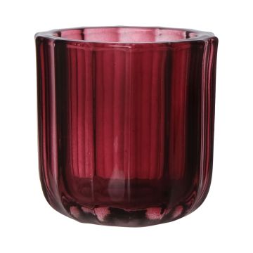 Maxi tealight jar KENSIE, wide grooves, red brown-clear, 9,4cm, Ø9cm