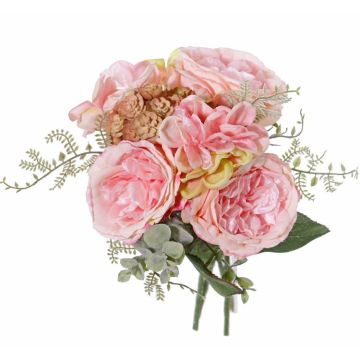 Decorative bouquet SIERRA, roses, hydrangeas, echeveria, pink, 10"/25cm, Ø 10"/25cm