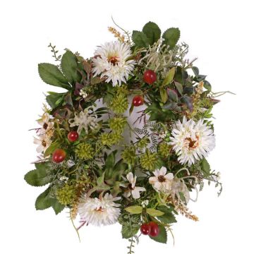 Decorative autumn wreath SABINE, with gerbera, cream, Ø 12"/30cm