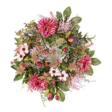 Decorative autumn wreath SABINE, with gerbera, pink, Ø 12"/30cm