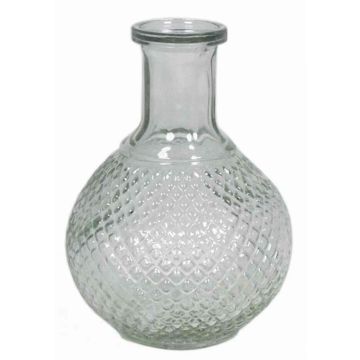 Flower vase DONKA, fine diamond pattern, ball/round, clear, 6"/15cm, Ø4.3"/11cm 