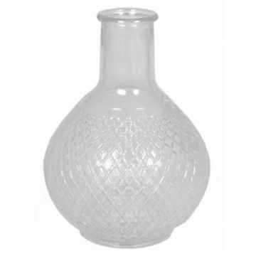 Flower vase DONKA, fine diamond pattern, ball/round, clear, 7"/18,5cm, Ø5.3"/13,5cm 