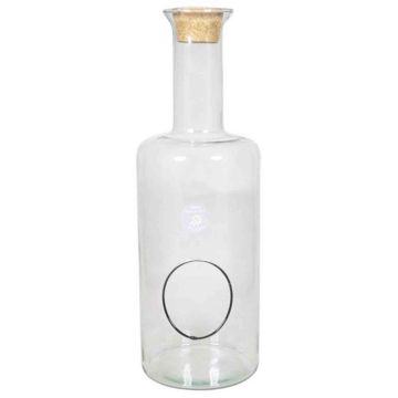 Glass Terrarium DRACO, cork lid, side opening, cylinder/round, clear, 18"/45 cm, Ø6"/15 cm 