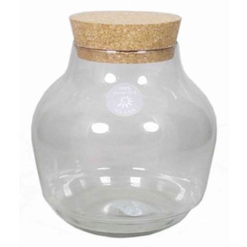 Glass Terrarium JANKO, cork lid, side opening, ball/round, clear, 7"/19cm, Ø7"/19cm 