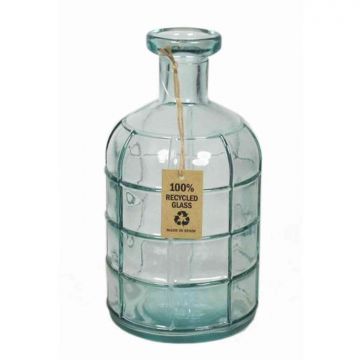 Glass bottle JUDINA, cylinder/round, clear/blue, 9"/22cm, Ø4.3"/ 11cm 