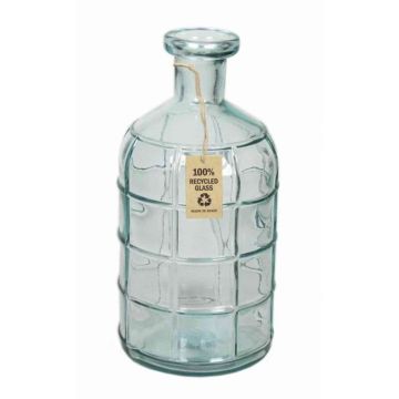 Glass bottle JUDINA, cylinder/round, clear/blue, 11"/28cm, Ø5.3"/13,5cm 