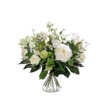 Bouquet of artificial flowers FEME, white-green, 24"/60cm, Ø 16"/40cm