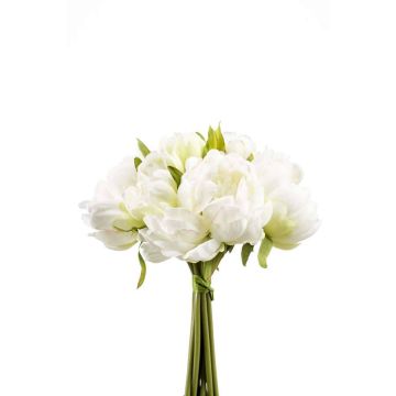 Artificial peony bouquet WILO, white-green, 10"/25cm