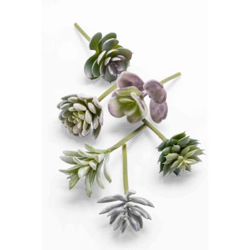 Plastic succulents JADON, spike, 6 pieces, green-red, 5"/13cm, Ø 2"/5cm