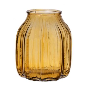 Small flower vase AMORY made of glass, honey yellow-clear, 6"/16cm, Ø5.4"/13,8cm