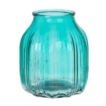 Small flower vase AMORY made of glass, turquoise-clear, 6"/16cm, Ø5.4"/13,8cm