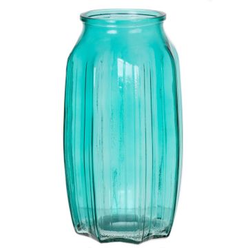 Small flower vase AMORY made of glass, turquoise-clear, 9"/22cm, Ø4.7"/12cm