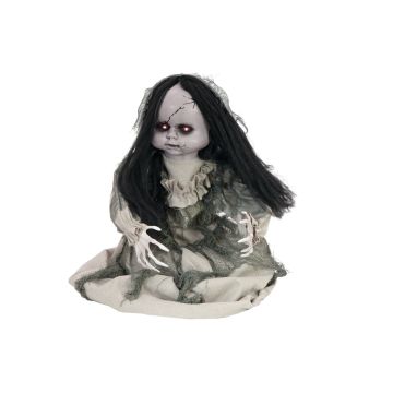 Halloween decorative figurine horror doll BARLETTA with movement function, ghost sounds, LEDs, 45cm