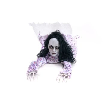 Halloween decorative figurine zombie woman MESSINA, sound function, crawling, LEDs, 150cm