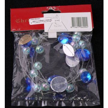 Decorative pearl garland DINGO with decorative stones, silver-blue, 6ft/180cm