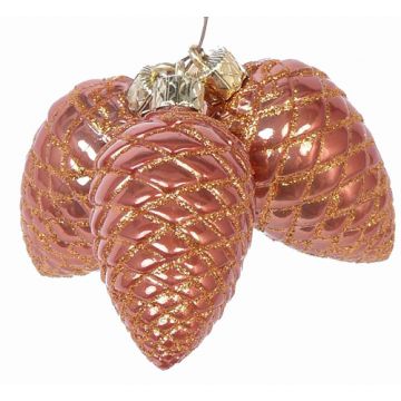 Fir cones for christmas tree decoration ZENTA, 3 pieces, copper, 4.3"/11cm