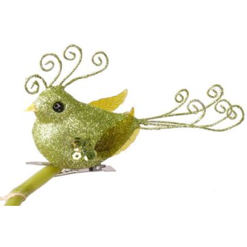 Tree ornament Bird GOJA with clip, glitter, green, 4.7"/12cm