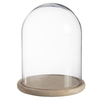Glass bell SABIKA with wooden base, transparent, 9"/22cm, Ø7"/17cm