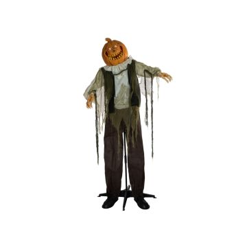 Halloween figurine pumpkin undead skeleton GRIMALDO, movement and sound function, LEDs, 170cm
