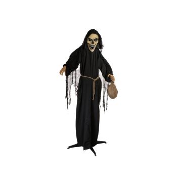 Halloween skeleton figurine monk ARISTEO, movement and sound function, LEDs, 170cm