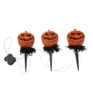 Halloween luminous garden stake pumpkin JERVIS with earth spike, LEDs, 3 pieces, 40cm