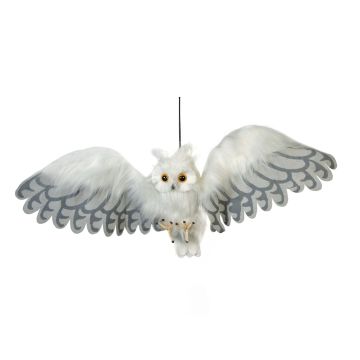Halloween decorative figurine snowy owl JUNITA, movement and sound function, LEDs, 30x75x10cm
