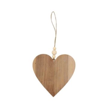 Decorative heart for hanging JOSCHI made of wood, with wooden beads, natural, 4"x4"x0.1"/10x10x0,15cm
