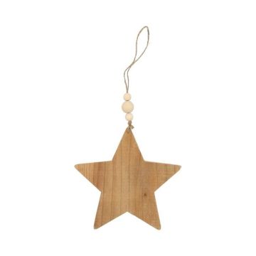 Decorative star for hanging JOSCHI made of wood, with wooden beads, natural, 8"x8"x0.1"/20x20x0,15cm