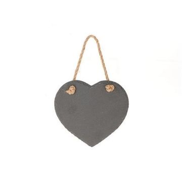 Hanging heart-shaped slate MARIANO, anthracite, 6"x6"x0.3"/16x15x0,7cm
