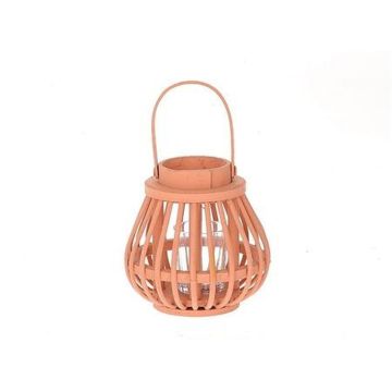 Wooden lantern CHARITHRA with handle, glass insert, orange, 6"/15cm, Ø6"/15,5cm
