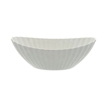 Oval bowl KENNYA with grooves, synthetic, white, 14"x6"x5.5"/36x16x14cm