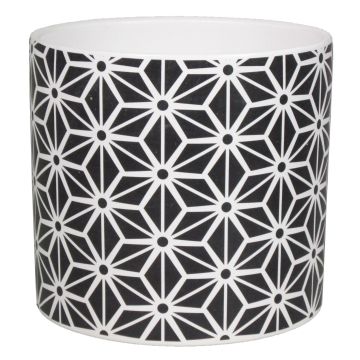 Round flower pot AGAPI, ceramic, stars, black-white, 4,5"/12cm, Ø5"/13cm