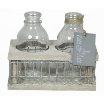 Glass bottles LEATRICE OCEAN in wooden box, 2 glasses, clear, 5.7"x3.1"x4.3"/14,5x8x11cm
