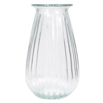 Glass flower vase DORITA grooved, transparent, 8.3"/21 cm, Ø 5"/13 cm